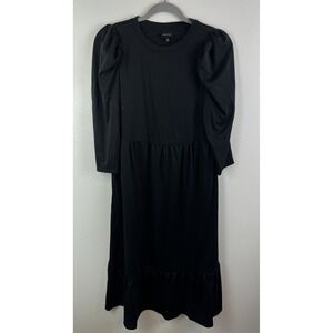 Who What Wear Womens Maxi Dress Scoop Neck Tiered Hem Puff Sleeve Black Size S